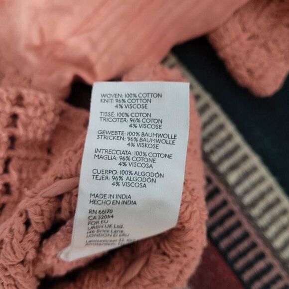 Free People Megan Crochet Open Knit Peplum Puff Sleeve Top Sz XS Coral Sands - Picture 5 of 7